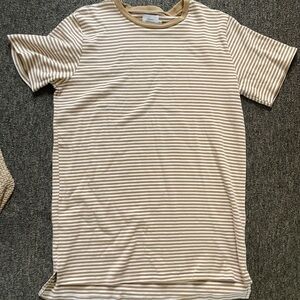 Things between Striped Tan and White womans tshirt dress size medium 100% cotton